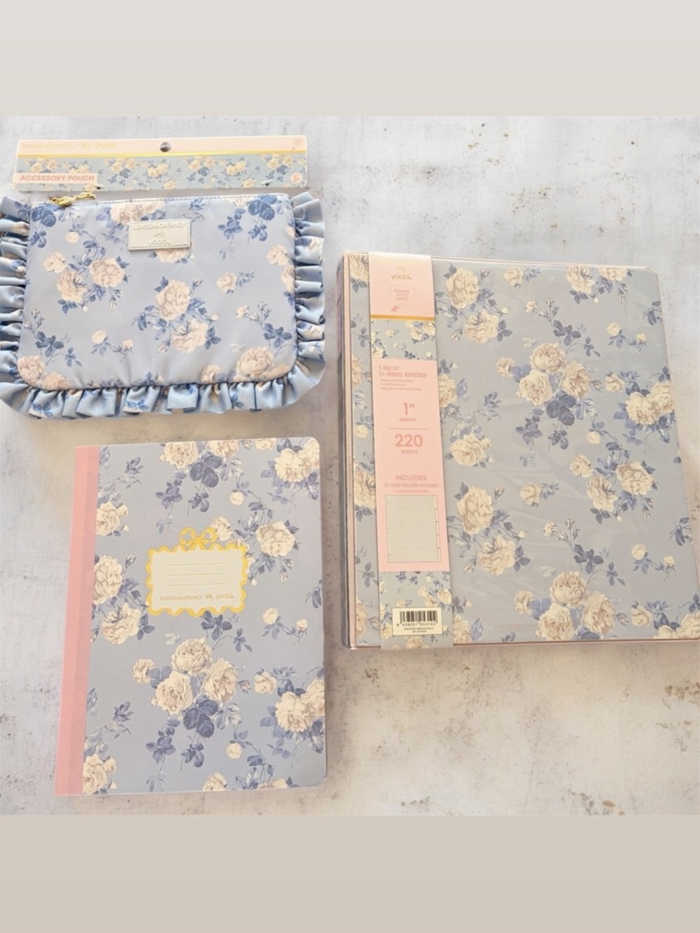 LoveShackFancy Everblooming Rosettes Binder, Zip Pouch, Composition Notebook Set